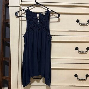 love on a hanger Navy Crochet Sleeveless Top